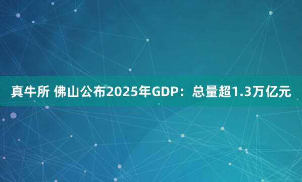 真牛所 佛山公布2025年GDP：总量超1.3万亿元