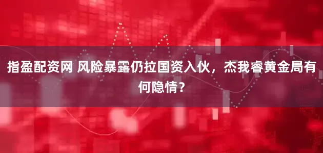 指盈配资网 风险暴露仍拉国资入伙，杰我睿黄金局有何隐情？